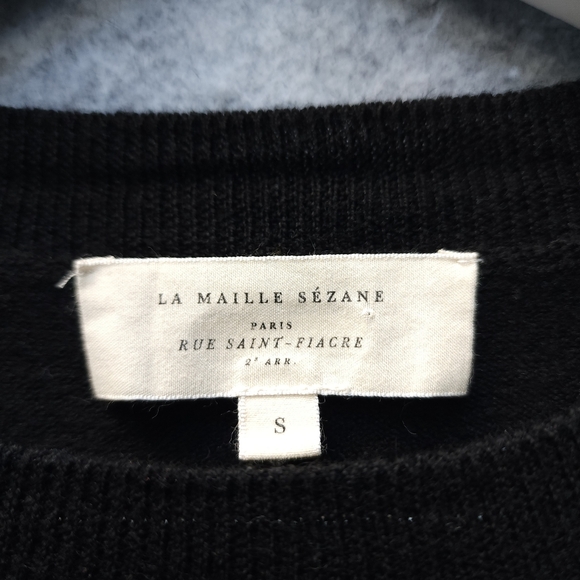 Sézane Paulo Jumper Pullover Sweater Merino Wool in Black SHRUNKEN - Picture 5 of 8